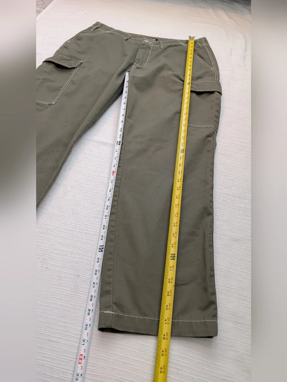 True Religion Ripstop Cargo Pants Kalamata Green White Stitch Men Sz 36